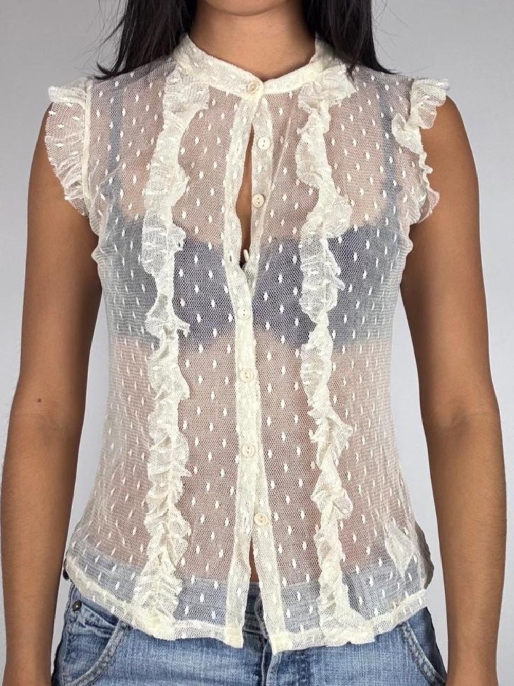 Y2k White cream lace blouse